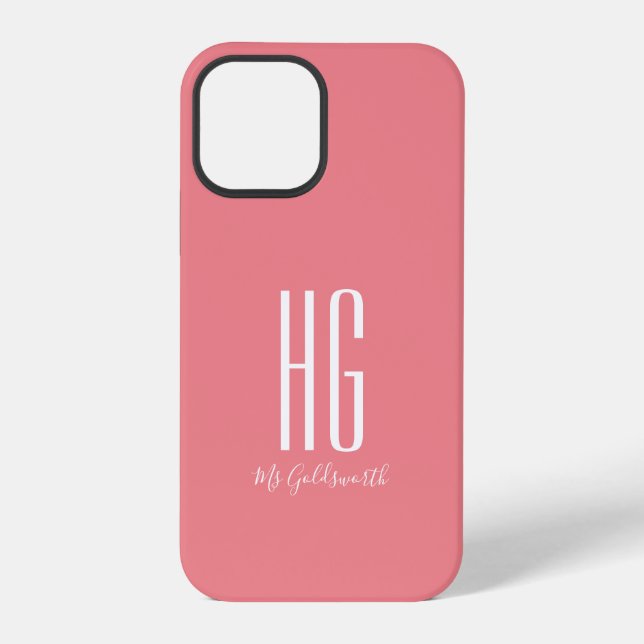 Coque iPhone Nom Monogramme Chic Rose Corail (Verso)