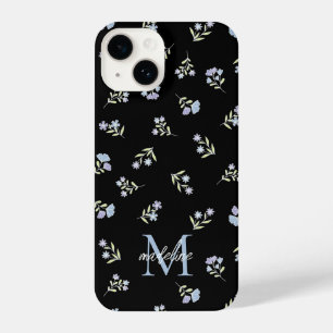 Coque Pour iPhone 14 Nom monogramme et bleu initial pourpre jolie