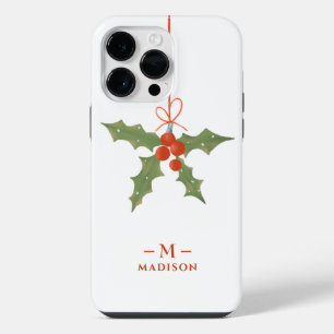 Coque Pour Pour iPhone 14 Pro Max Nom Monogramme Noël Holly Floral Hiver