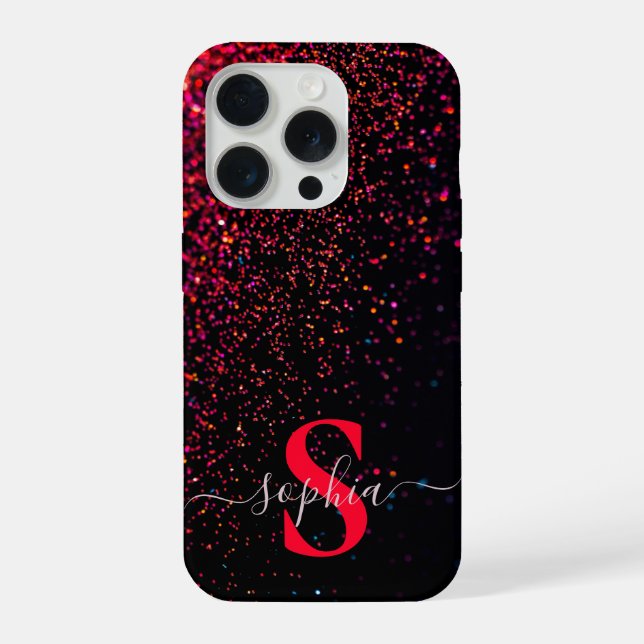 Coque iPhone Nom monogrammé pailleté élégant (Verso)