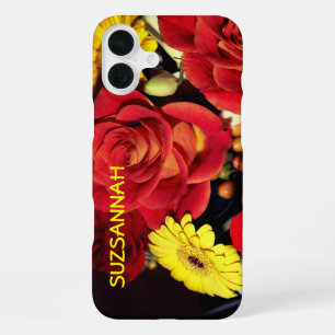 Coque iPhone 16 Plus Nom personnalisé Bouquet Rose coloré