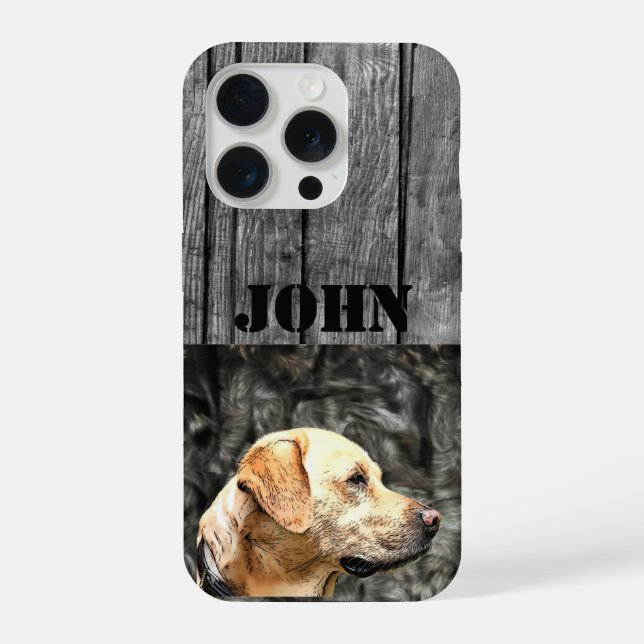 Coque iPhone Nom personnalisé Chasse Chien Rustique Jaune Lab C (Verso)