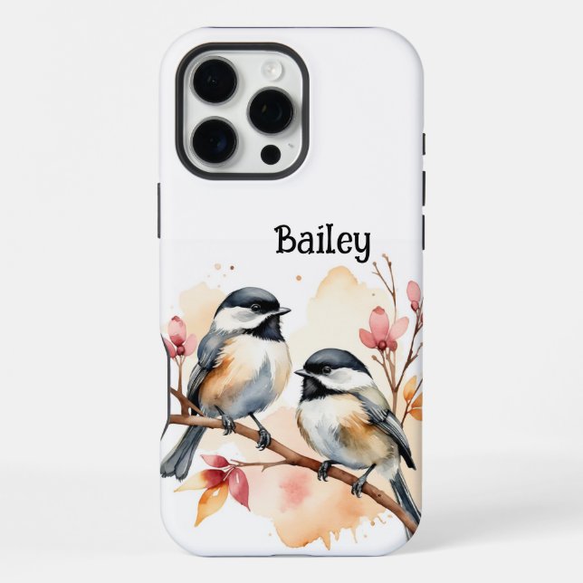 Coque iPhone Nom personnalisé Chickadee Faune Nature Animal Art (Verso)