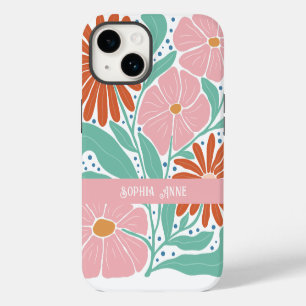 Coque Pour iPhone 14 Nom personnalisé du modèle floral rétro