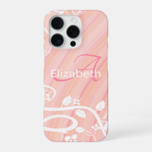 Coque iPhone 16 Pro Nom personnalisé girly monogramme floral rose blan