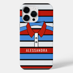 Coque Pour Pour iPhone 14 Pro Max Nom personnalisé illustration de chemise polo rayé