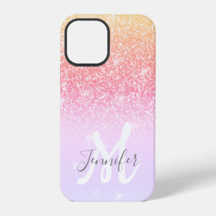 Coque iPhone 12 Pro Nom personnalisé paillettes arc-en-ciel girly scin