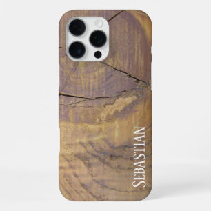 Coque iPhone 16 Pro Max Nom personnalisé rustique en bois de cèdre naturel