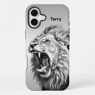 Coque iPhone 16 Plus Nom personnel Rugissement du Lion