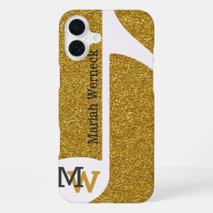 Coque iPhone 16 Plus note de musique personnalisée en faux or doré