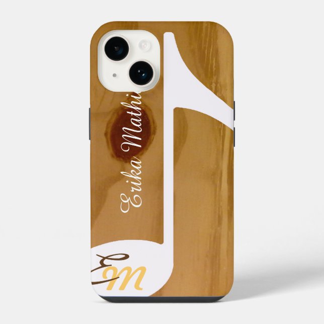 Coque iPhone note musicale cool sur mesure sur bois, rustique (Verso)
