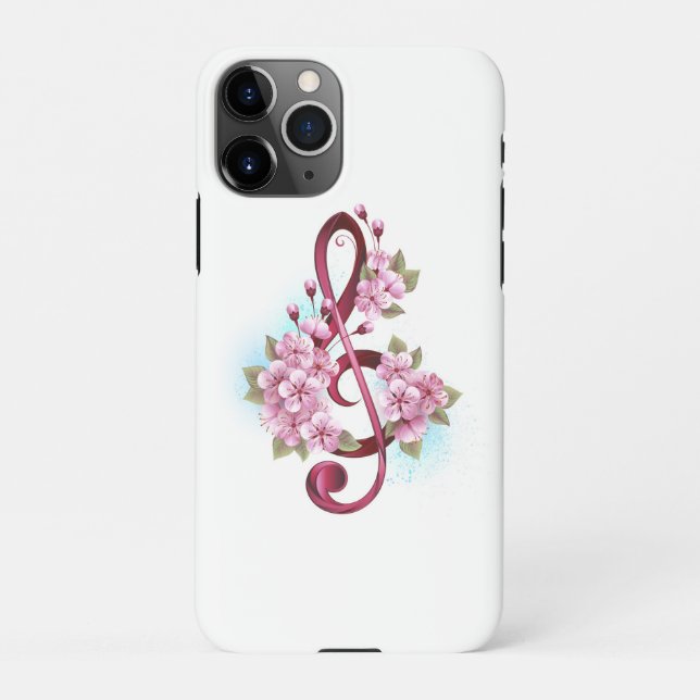 Coque iPhone Notes de clef musicale en treble avec des fleurs S (Dos)