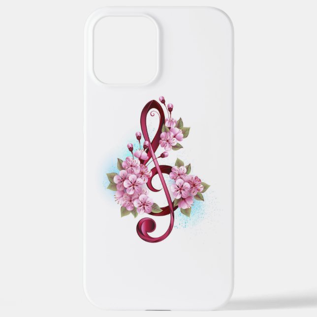Coque iPhone Notes de clef musicale en treble avec des fleurs S (Verso)