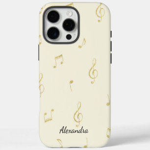 Coque iPhone 16 Pro Max Notes de musique en or blanc