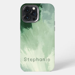 Etui iPhone 13 Pro Max Nuances de vert aquarelle abstraite Monogramme
