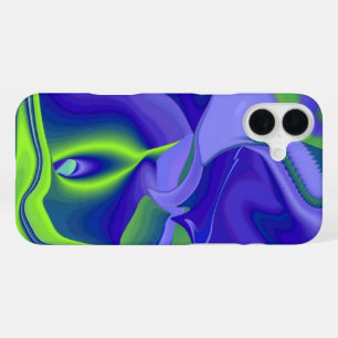 Coque iPhone 16 Plus Oeil mal, 3D Abstrait en vert bleu violet