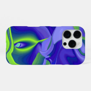 Coque iPhone 16 Pro Oeil mal, 3D Abstrait en vert bleu violet
