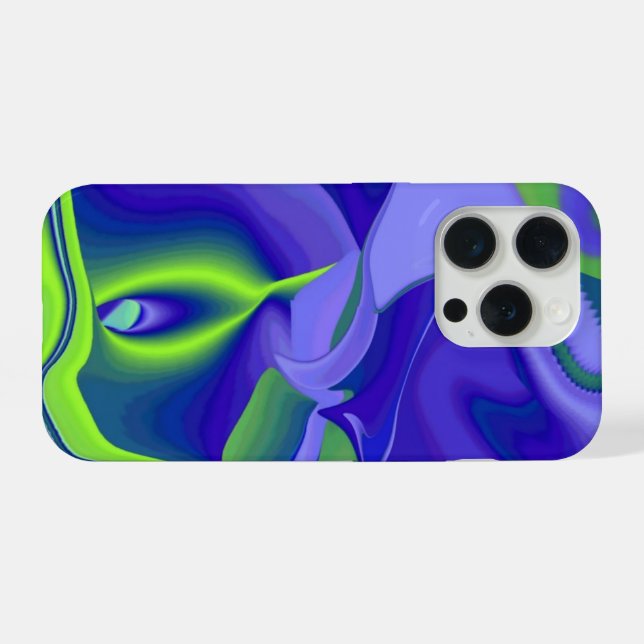 Coque iPhone Oeil mal, 3D Abstrait en vert bleu violet (Verso Horizontal)