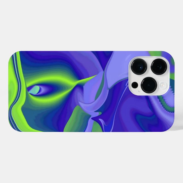 Coque iPhone Oeil mal, 3D Abstrait en vert bleu violet (Verso Horizontal)