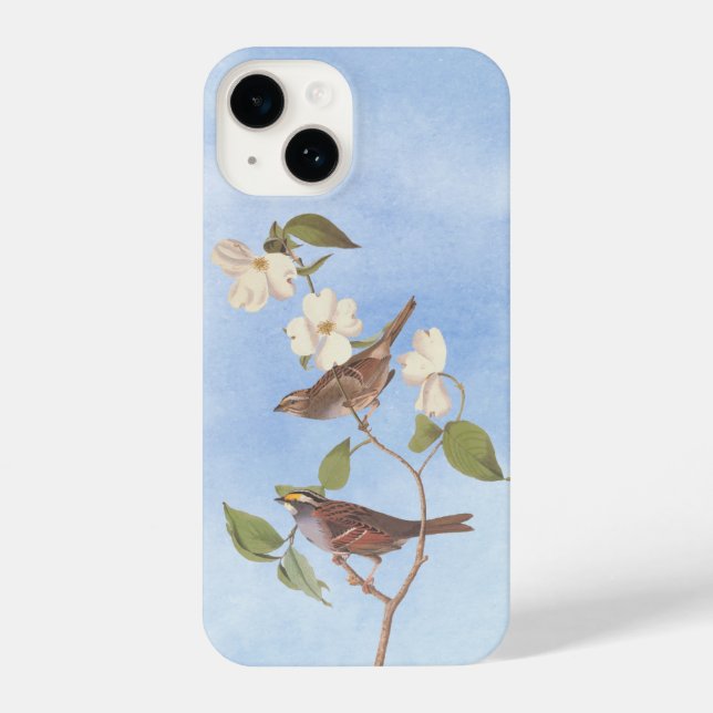 Coque iPhone Oiseau Audubon à poitrine blanche avec fleurs C (Verso)