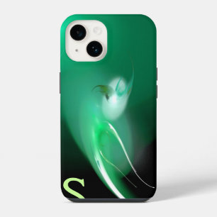 COQUE POUR iPhone 14 OISEAU CLAIR / MONOGRAMME ABSTRAIT NOIR ET VERT