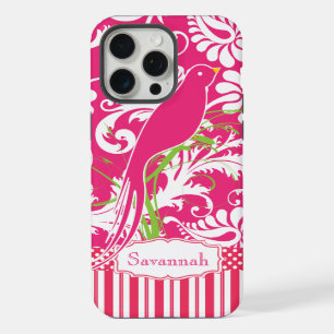 Oiseau de l'amour en damas rose vintage personnali