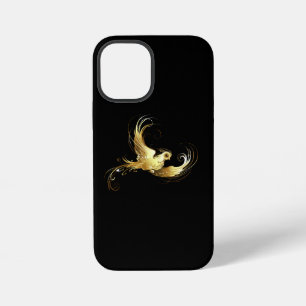 Coque iPhone 12 Mini Oiseau d'or sur Arrière - plan noir