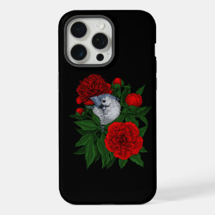 Oiseau sur un bouquet de pivoine rouge