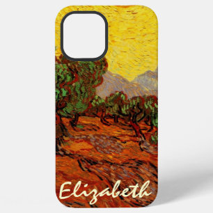 Coque iPhone 12 Pro Max Oliviers de Van Gogh avec ciel jaune et soleil