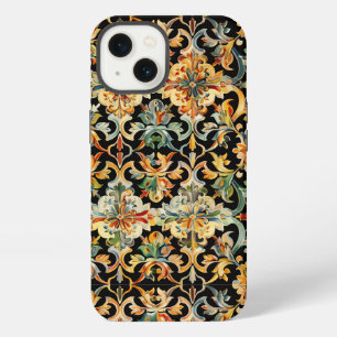 Etui iPhone 13 Or fleuri sur noir