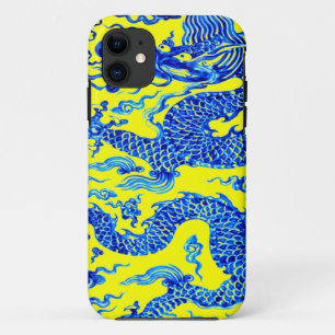 Coque iphone oriental jaune bleu d'art de dragon