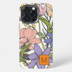 Etui iPhone 13 Pro Original Girly coloré encre art Joli botanique