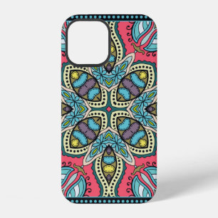 Coque iPhone 12 Ornement coloré décoratif sur fond noir