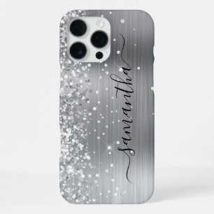 Coque iPhone 16 Pro Max Pailleté Argent Métallisé Signature Féminin