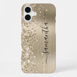 Coque iPhone 16 Plus Pailleté Or Léger Métallisé Signature Féminin