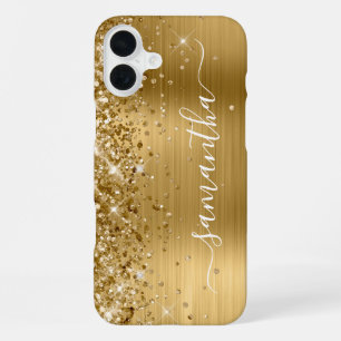 Coque iPhone 16 Plus Pailleté Or Métallisé Signature Girly