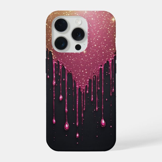 Coque iPhone Paillettes roses qui coulent avec des étoiles scin (Verso)