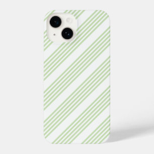 Coque Pour iPhone 14 Pale vert et blanc cinq bandes motif