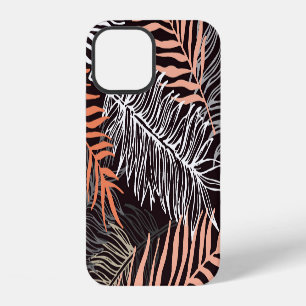 Coque iPhone 12 Palmier Doodle : motif feuille dessiné à la main.