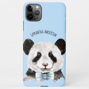 Coque iPhone 11Pro Max Panda D'Aquarelle Moderne Avec Nom Et Bleu Pastel