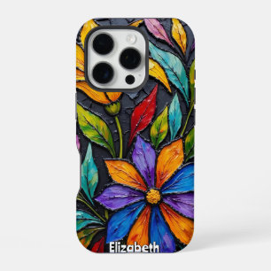 Coque iPhone 16 Pro Panneau de vitrail floral
