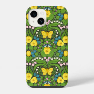Coque Pour iPhone 14 Pansies jaunes, oiseaux et papillons