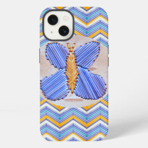 Etui iPhone 13 Papillon Bleu Chevron