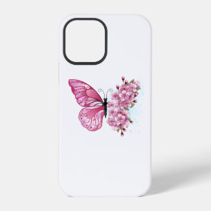 Coque iPhone 12 Pro Papillon de fleurs avec Sakura rose