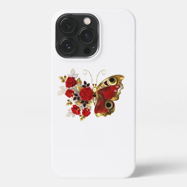 Coque iPhone Papillon de fleurs rouges aux roses rouges (Verso)
