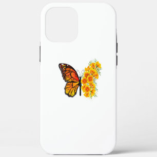 Coque iPhone 12 Pro Max Papillon fleur avec pavot de Californie jaune