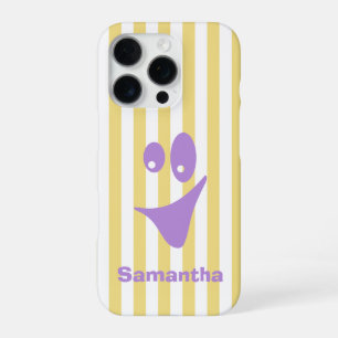 Coque iPhone 16 Pro Papillon Jaune Rayé Lavande Sourire Excentrique