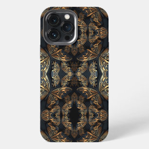 Etui iPhone 13 Pro Max Papillon noir et doré motif sans couture