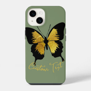 COQUE POUR iPhone 14 PAPILLON NOIR OR PERSONNALISÉ ÉCRITURE SCRIPT PERS