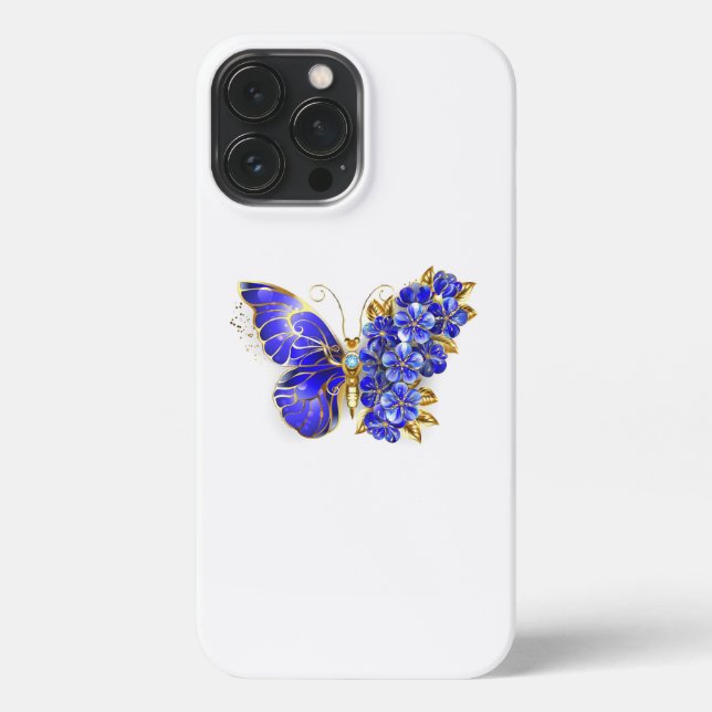 Coque iPhone Papillon saphir à fleurs (Verso)